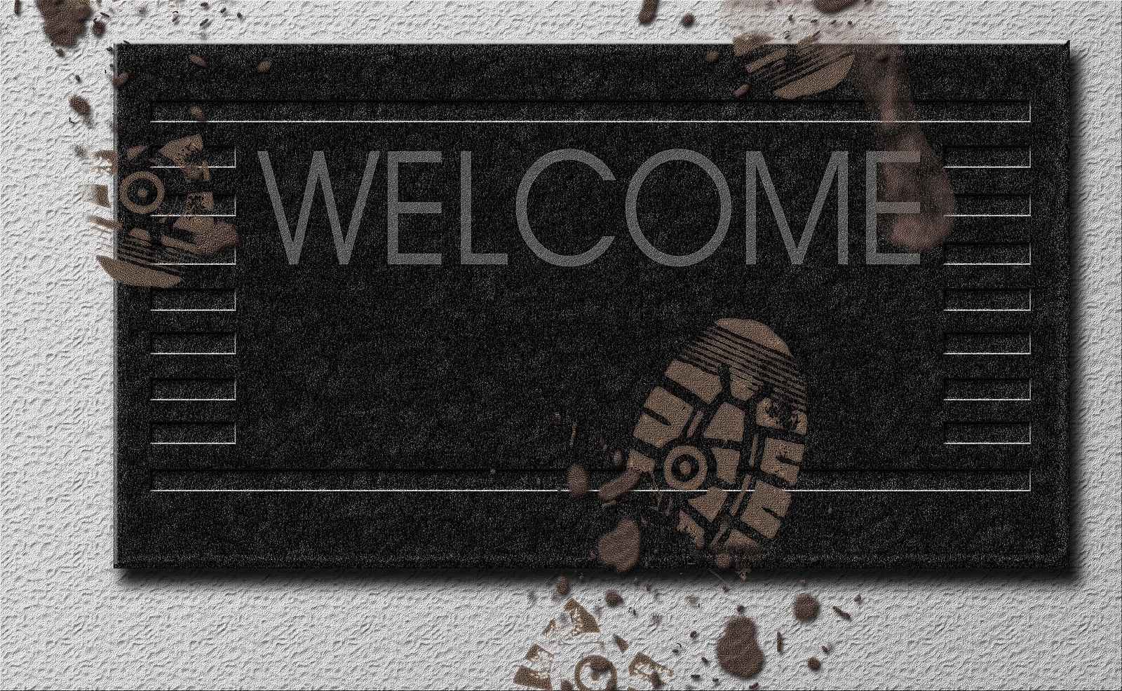 entrance flooring systems - Welcome-Mat-With-Mud-Footprints